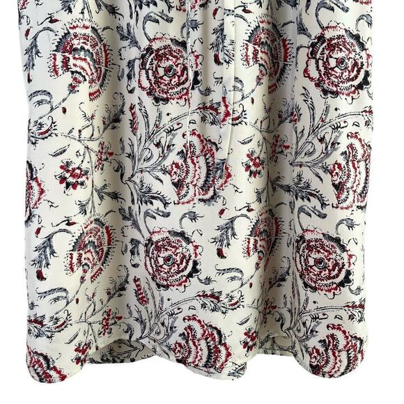 Madewell 100% Silk Floral Dress‎ Waist Tie with Pockets Cream Gray Red, Size 4 - Picture 7 of 12